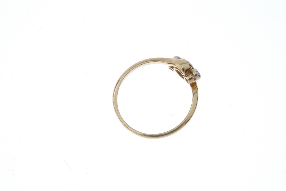 A mid 20th century 18ct gold diamond three-stone ring. The old-cut diamond, with similarly-cut - Image 4 of 4