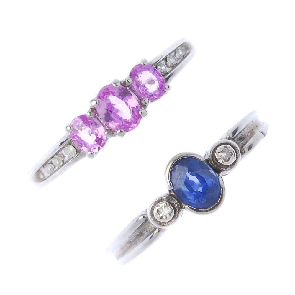 A selection of diamond and gem-set rings. To include a 9ct gold oval-shape sapphire and brilliant-
