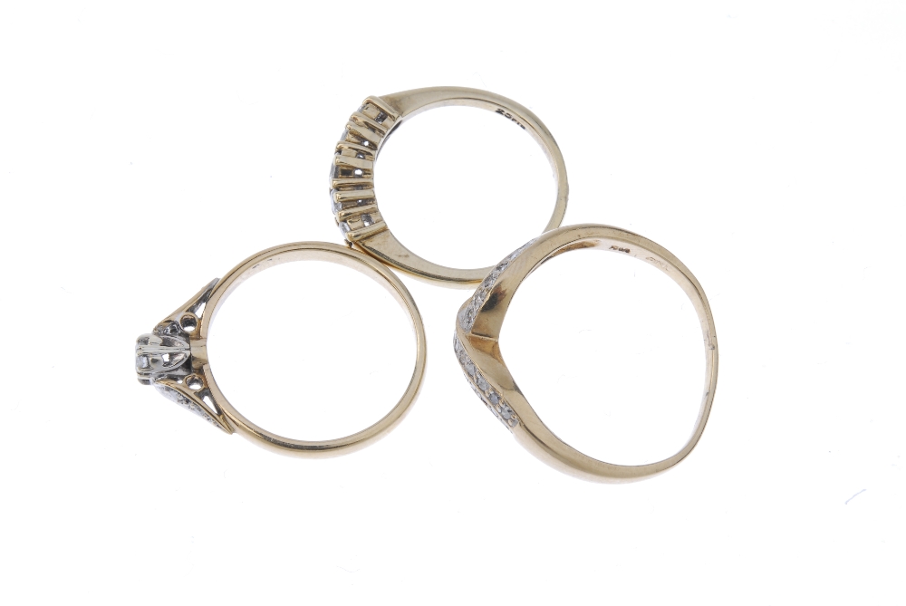 A selection of three 9ct gold diamond rings. To include a brilliant-cut diamond graduated five-stone - Image 3 of 4