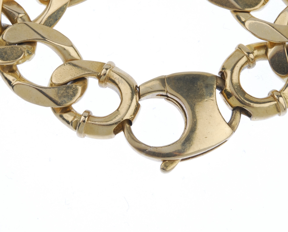 (57578) A 9ct gold heavy curb-link bracelet. Hallmarks for Sheffield. Length 22.5cms. Weight 107gms. - Image 3 of 3