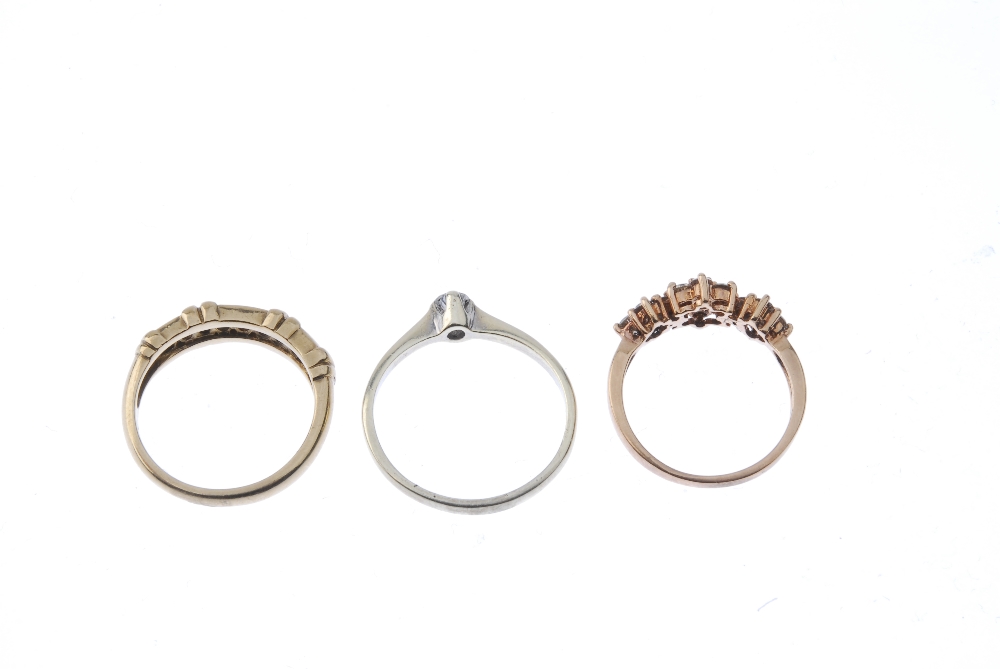 A selection of three 9ct gold diamond rings. To include a brilliant-cut diamond band ring with - Image 3 of 3