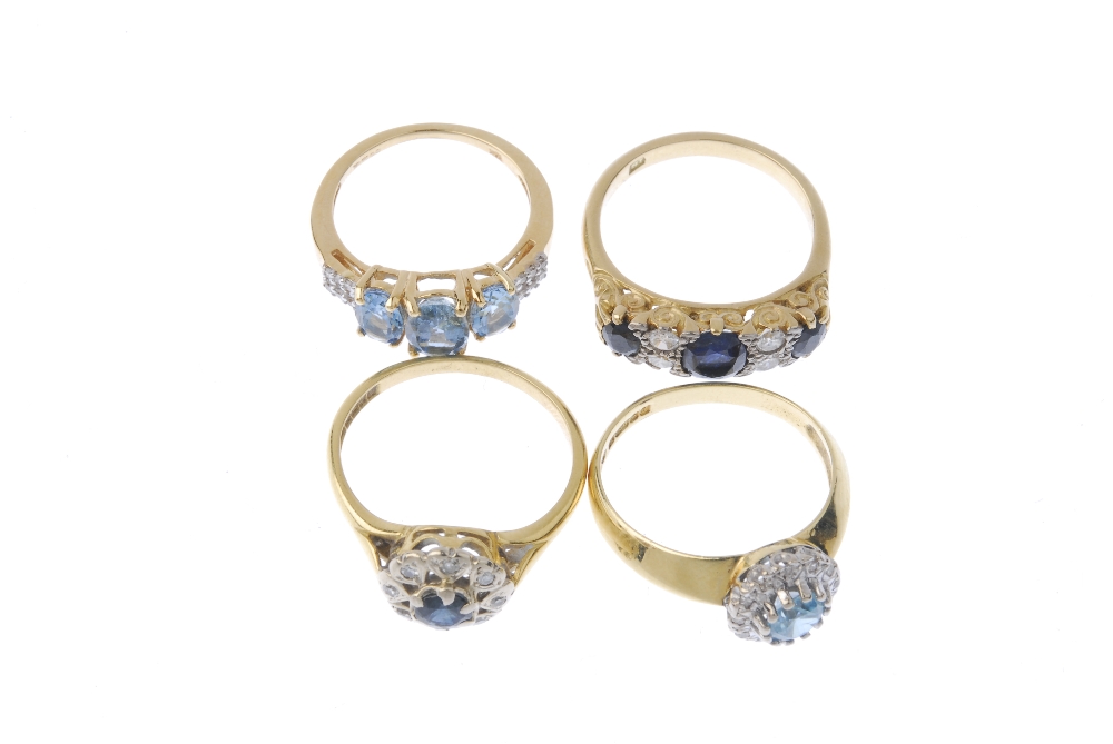 A selection of four diamond and gem-set rings. To include an 18ct gold circular-shape blue zircon - Image 2 of 4