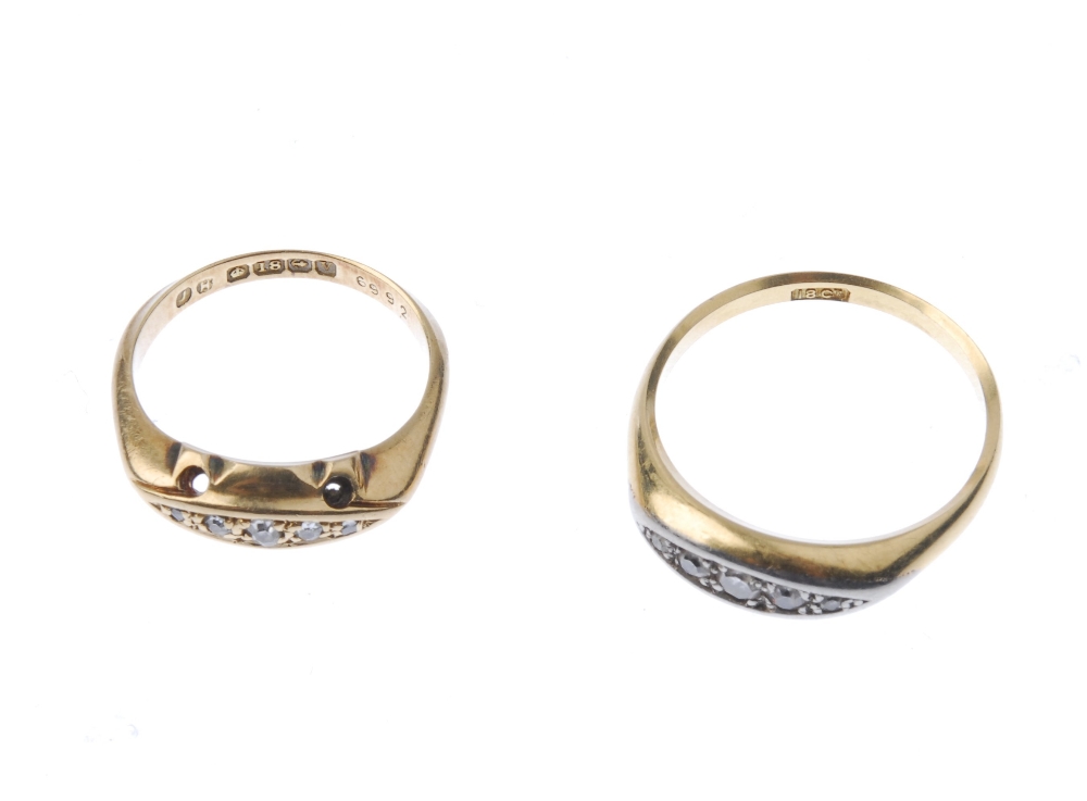 Two mid 20th century 18ct gold diamond five-stone rings. To include a 1940s single-cut diamond and - Image 4 of 4