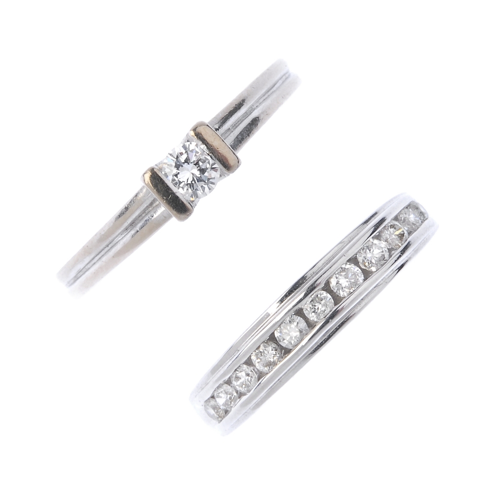 Two 18ct gold diamond rings. To include a brilliant-cut diamond single-stone ring, together with a