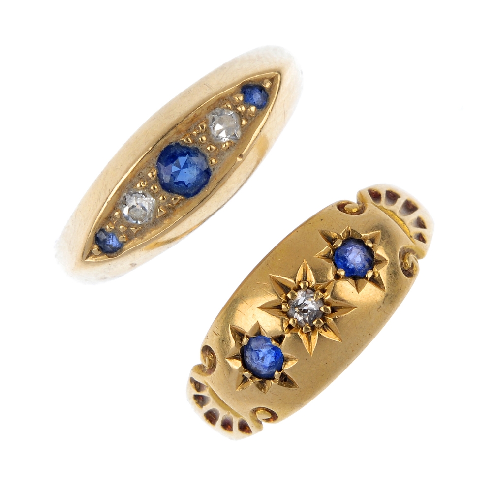 Two early 20th century 18ct gold sapphire and diamond rings. To include an Edwardian old-cut diamond