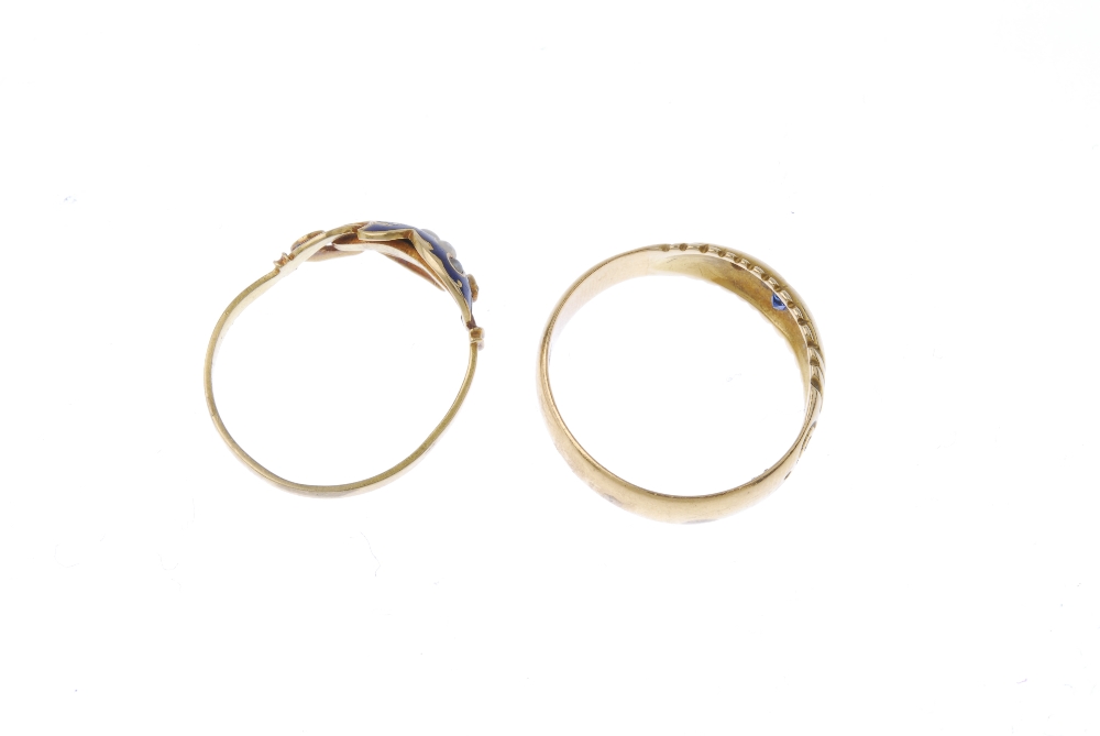 Two gem-set and enamel rings. To include a late 19th century 18ct gold sapphire dress ring, together - Image 4 of 4