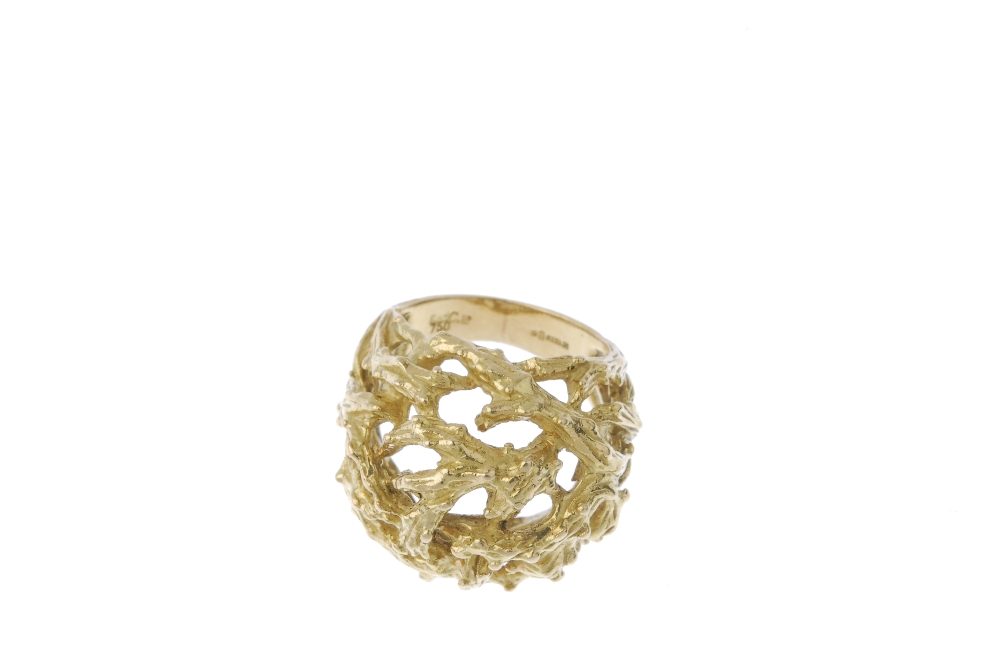 A 1970s 18ct gold ring. Of bombe design, styled as a series of intertwined textured branches. Import - Image 2 of 4