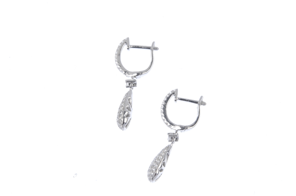 * A pair of diamond ear pendants. Each designed as a pave-set brilliant-cut diamond tapered drop, to - Image 2 of 2