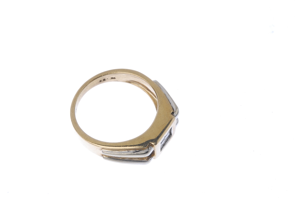 A gentleman's 9ct gold diamond ring. The square-shape diamond four-stone panel, to the bi-colour - Image 3 of 4