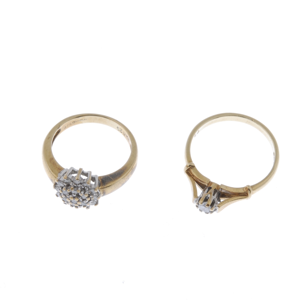 Two 9ct gold diamond rings. To include a diamond cluster ring, together with a diamond single- - Image 2 of 3