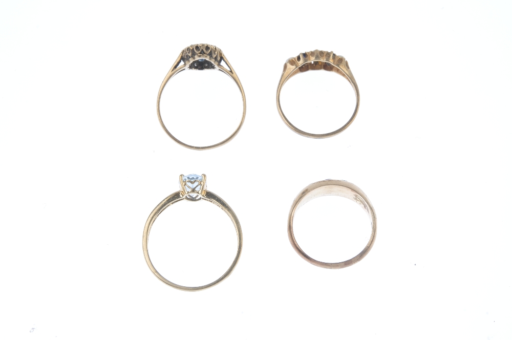 Four 9ct gold gem-set rings. To include an Edwardian opal three-stone band ring, an opal and - Image 3 of 3