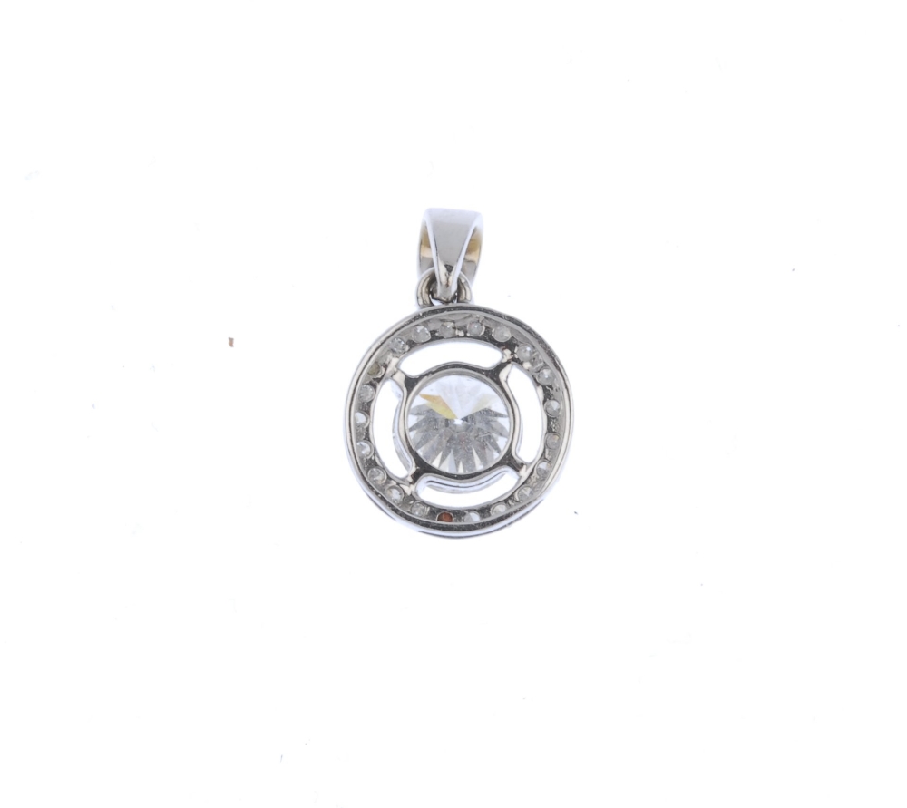 (539726-1-A) A diamond cluster pendant. The brilliant-cut diamond, weighing 1.10cts, within a - Image 2 of 3