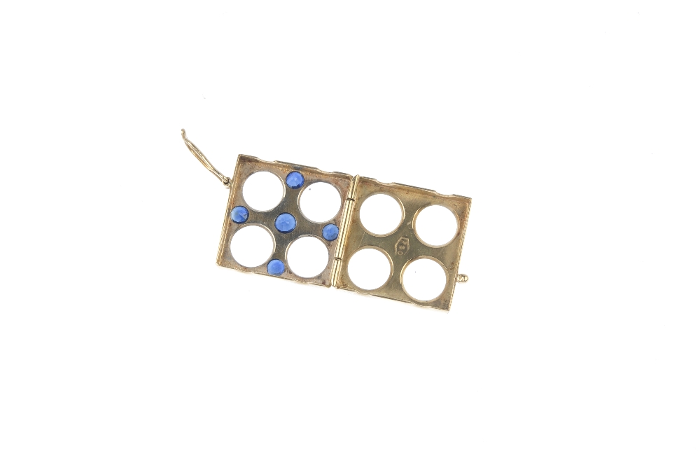 A sapphire pearl necklace enhancer. Of square-shape outline, set with circular-shape sapphires. - Image 2 of 3