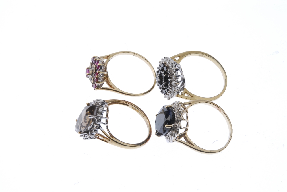A selection of four 9ct gold diamond and gem-set rings. To include a marquise-shape smoky quartz and - Image 3 of 3
