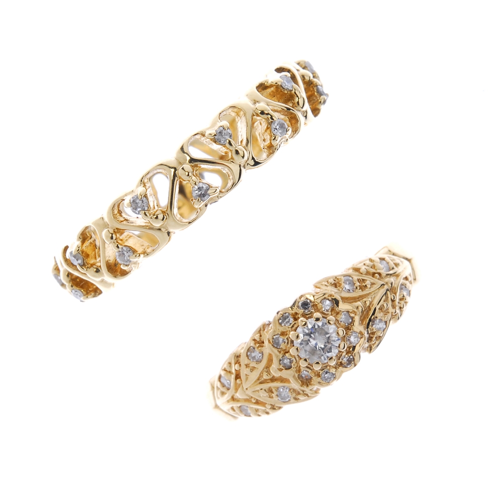 Two 14ct gold diamond rings. To include a brilliant-cut diamond and single-cut diamond foliate