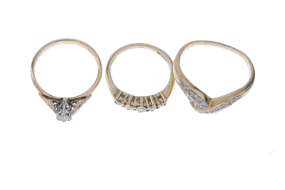 A selection of three 9ct gold diamond rings. To include a brilliant-cut diamond graduated five-stone - Image 2 of 4