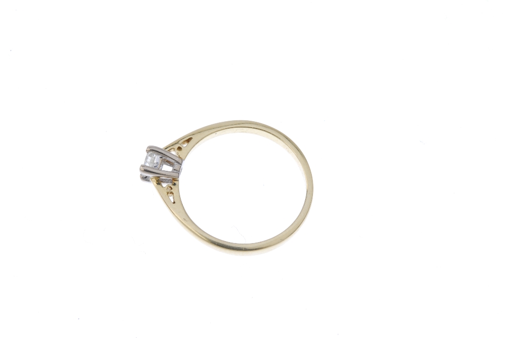An 18ct gold diamond single-stone ring. The square-shape diamond, to the tapered shoulders and plain - Image 3 of 4