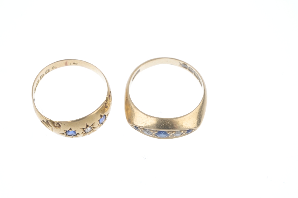 Two early 20th century 18ct gold sapphire and diamond rings. To include an Edwardian old-cut diamond - Image 2 of 4