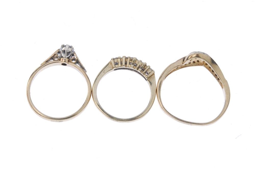 A selection of three 9ct gold diamond rings. To include a brilliant-cut diamond graduated five-stone - Image 4 of 4