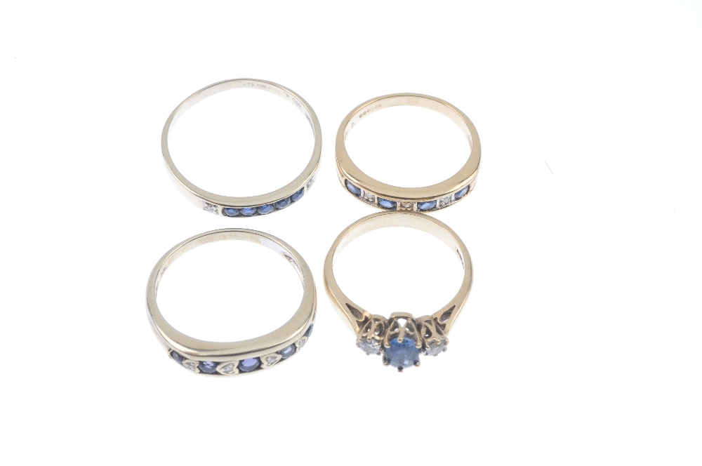 A selection of four diamond and gem-set rings. To include a 9ct gold oval-shape sapphire and - Image 2 of 3