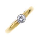 An 18ct gold diamond single-stone ring. The brilliant-cut diamond collet, to the plain band.