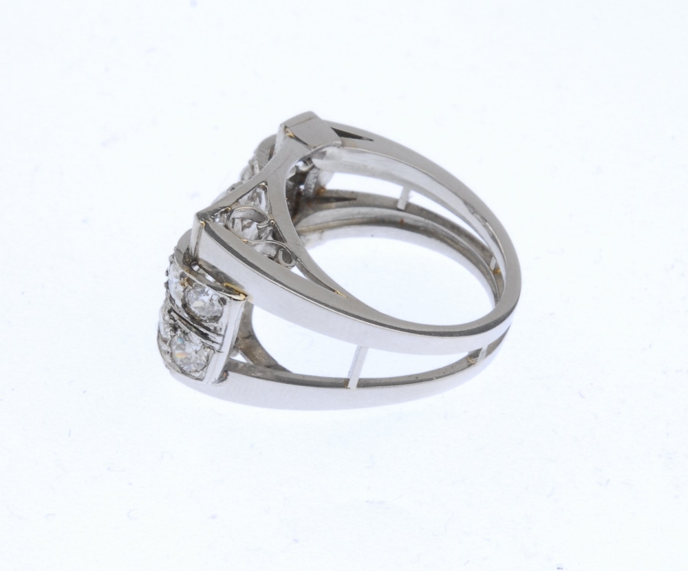 (542447-1-A) A mid-20th century diamond cocktail ring. The old and circular-cut diamond stylised - Image 3 of 4