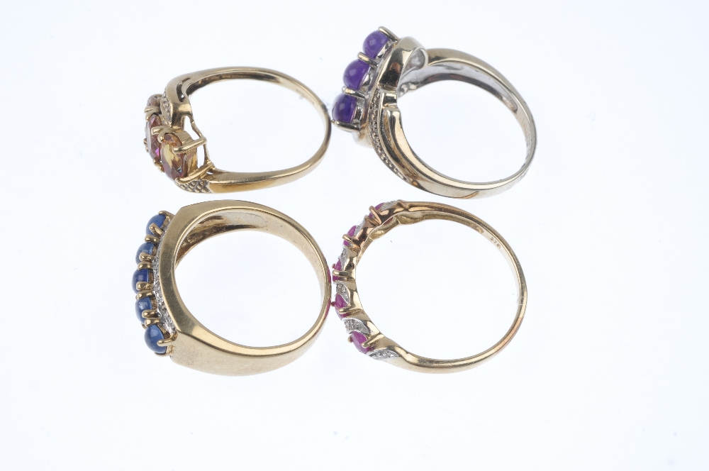 A selection of four diamond and gem-set rings. To include a sapphire cabochon and diamond ring, a - Image 3 of 4