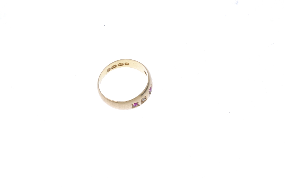 A Victorian 18ct gold ruby and diamond five-stone ring. The circular-shape ruby and single-cut - Image 3 of 4