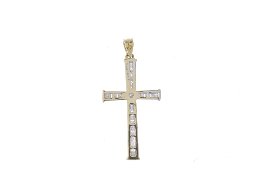 An 18ct gold diamond cross pendant. The brilliant-cut diamond, to the brilliant-cut diamond - Image 2 of 2