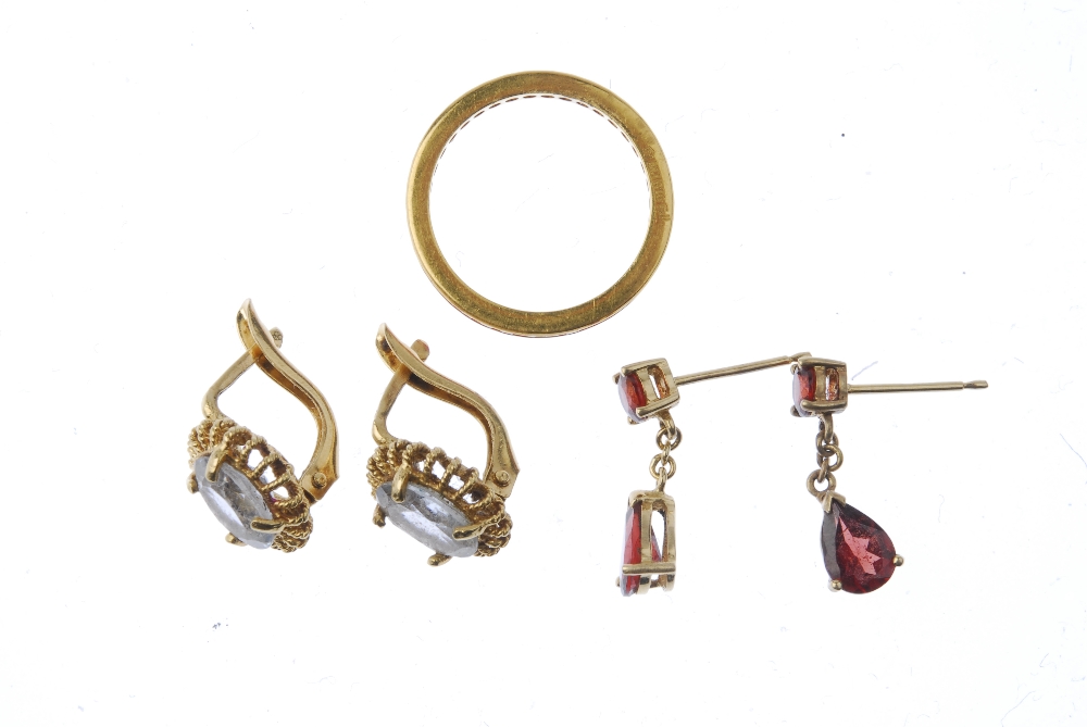 A selection of gem-set jewellery. To include a ruby full circle eternity band, a pair of 18ct gold - Image 2 of 2