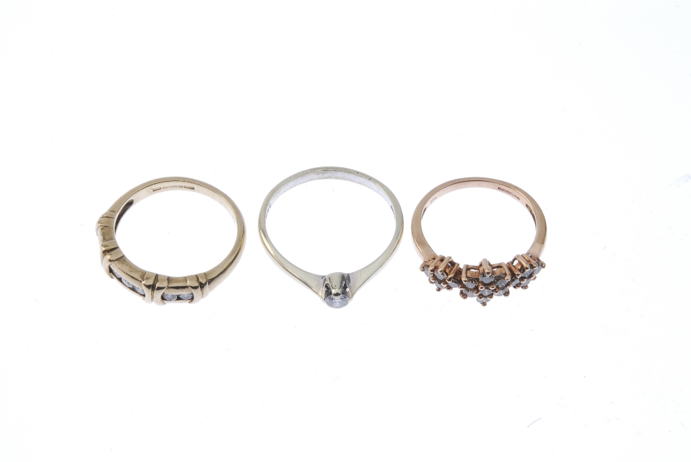 A selection of three 9ct gold diamond rings. To include a brilliant-cut diamond band ring with - Image 2 of 3