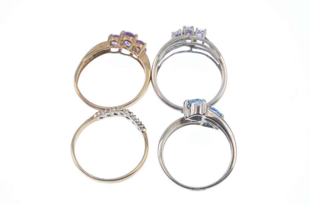 A selection of four diamond and gem-set rings. To include a 9ct gold oval-shape amethyst three-stone - Image 4 of 4