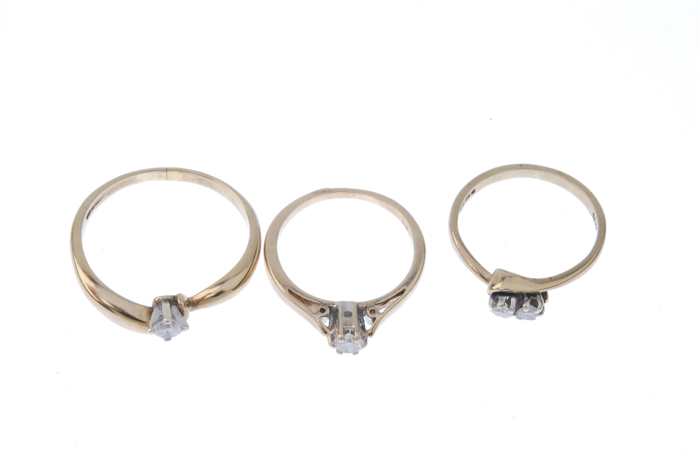 A selection of three 9ct gold diamond rings. To include a brilliant-cut diamond two-stone - Image 2 of 3