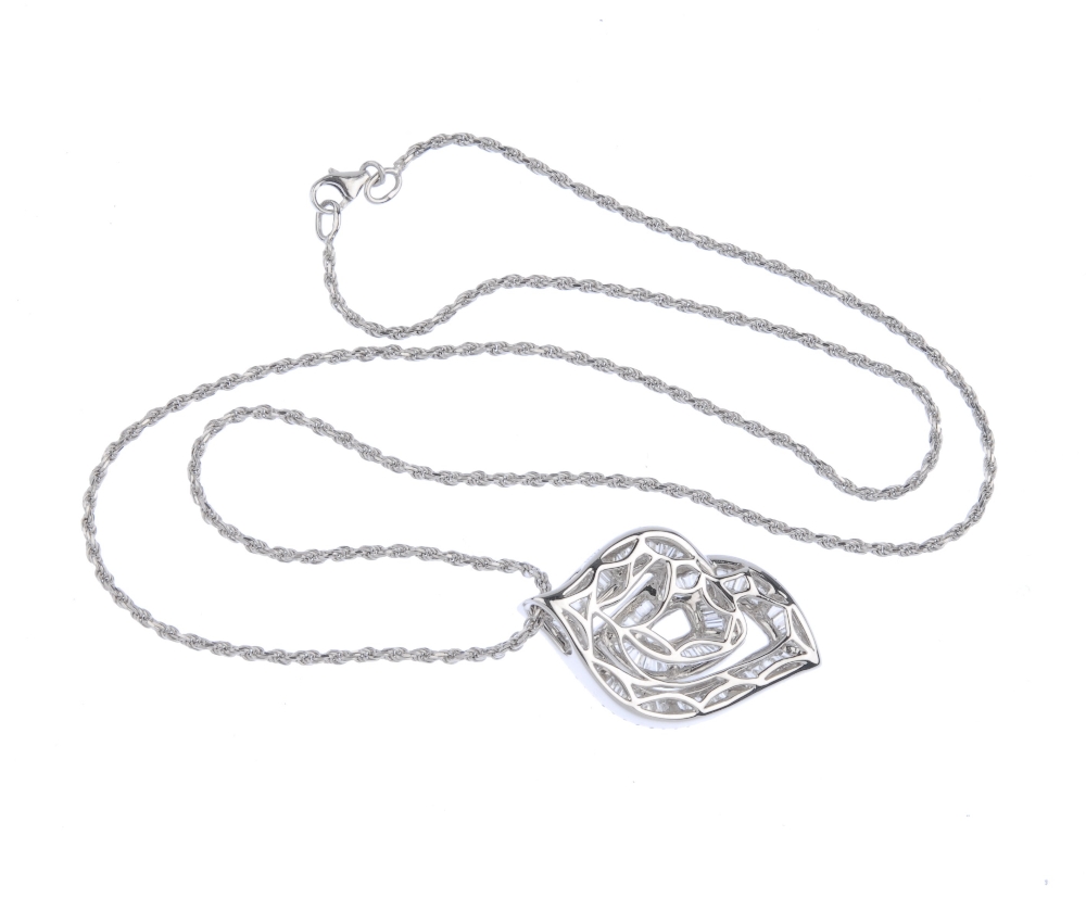 (542274-1-A) A diamond pendant. Designed as a baguette-cut diamond looped line, with brilliant-cut - Image 2 of 3