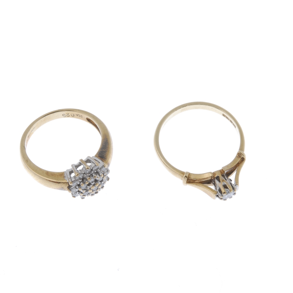 Two 9ct gold diamond rings. To include a diamond cluster ring, together with a diamond single- - Image 3 of 3