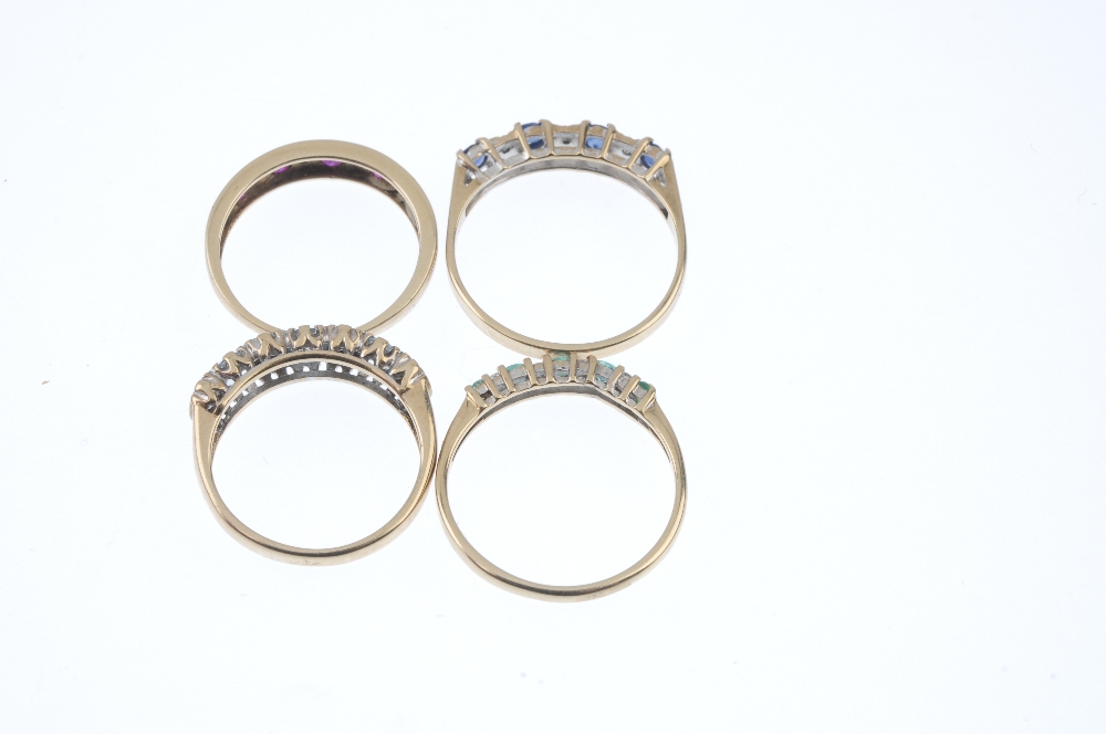 A selection of four 9ct gold diamond and gem-set rings. To include a circular-shape sapphire and - Image 3 of 3