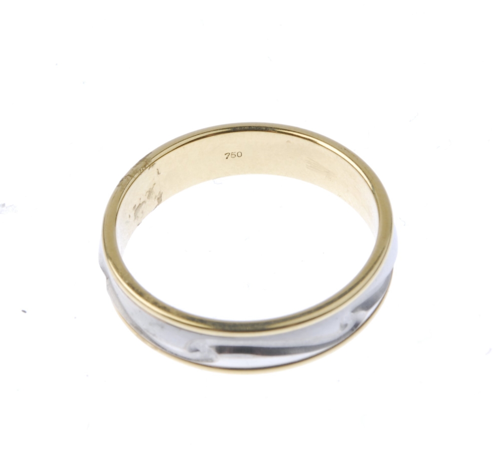 An 18ct gold colour band ring. Of bi-colour design with scrolling motif hallmarks for Birmingham. - Image 3 of 3