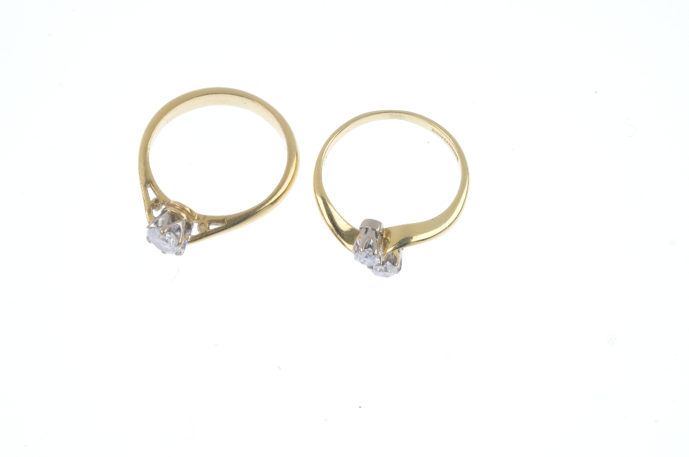 Two 18ct gold diamond rings. To include a brilliant-cut diamond two-stone crossover ring and a - Image 2 of 3