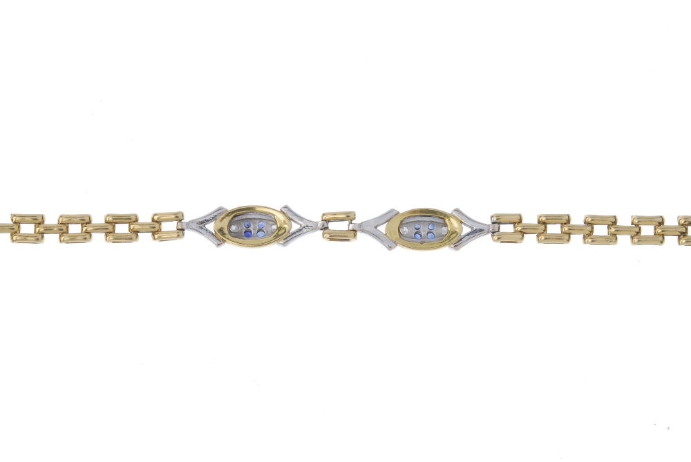 A sapphire and diamond bracelet. Of bi colour design, the circular-shape sapphire and brilliant- - Image 2 of 3
