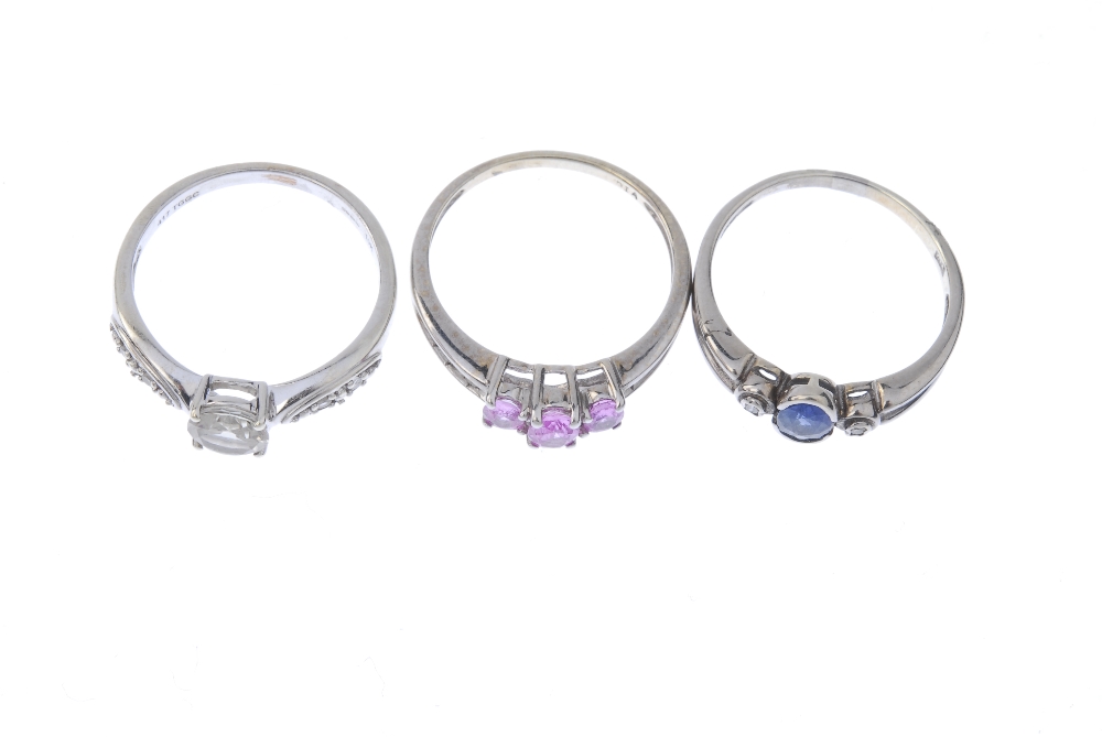 A selection of diamond and gem-set rings. To include a 9ct gold oval-shape sapphire and brilliant- - Image 2 of 3
