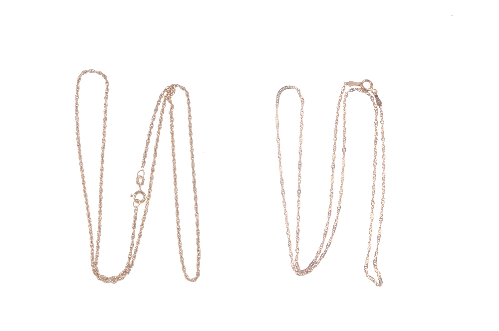 Two chains. Each designed as a rope-twist chain, to the spring clasp. Lengths 48 and 49cms. Total - Image 2 of 2