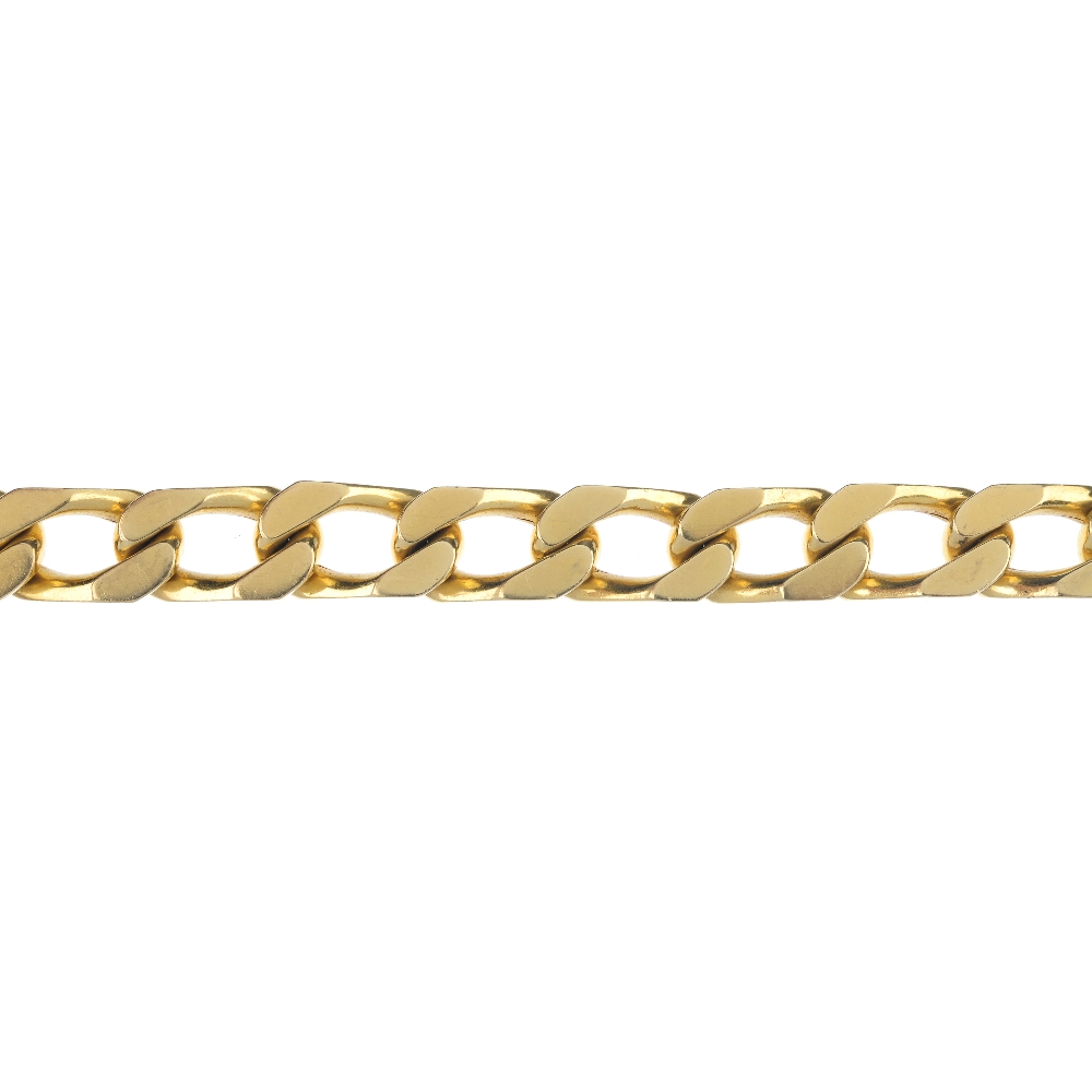 A curb-link bracelet. Length 21cms. Weight 61.7gms.  Overall condition good. Surface scratches in