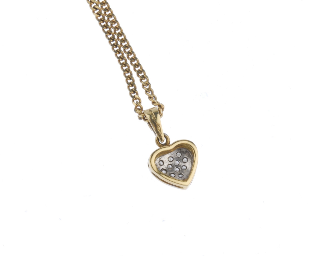 (539672-2-A) A diamond heart pendant. The pave-set diamond bi-colour heart, suspended from a tapered - Image 2 of 3