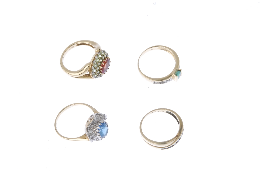 A selection of four gem-set rings. To include a 9ct gold sapphire and diamond band ring, an - Image 3 of 4