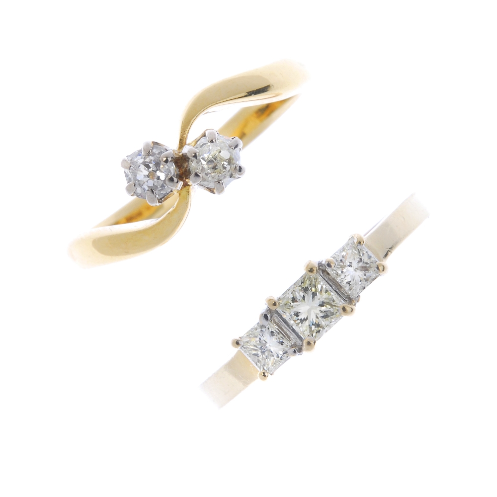 Two diamond dress rings. To include an old-cut diamond crossover ring, together with a graduated