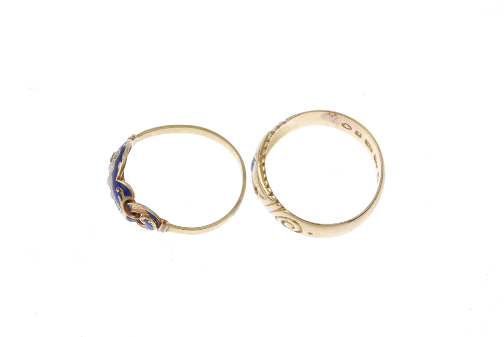 Two gem-set and enamel rings. To include a late 19th century 18ct gold sapphire dress ring, together - Image 3 of 4