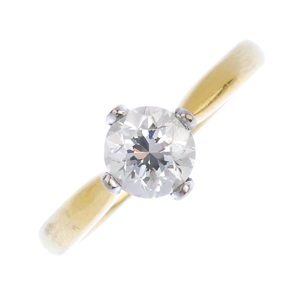 (161740) An 18ct gold diamond single-stone ring. The brilliant-cut diamond to the tapered