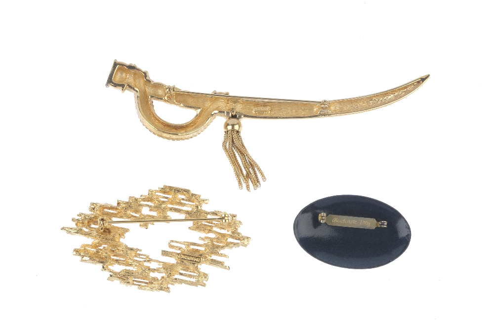 Three designer brooches. The first a Christian Dior brooch in the form of a gold-tone cutlass, - Image 2 of 2