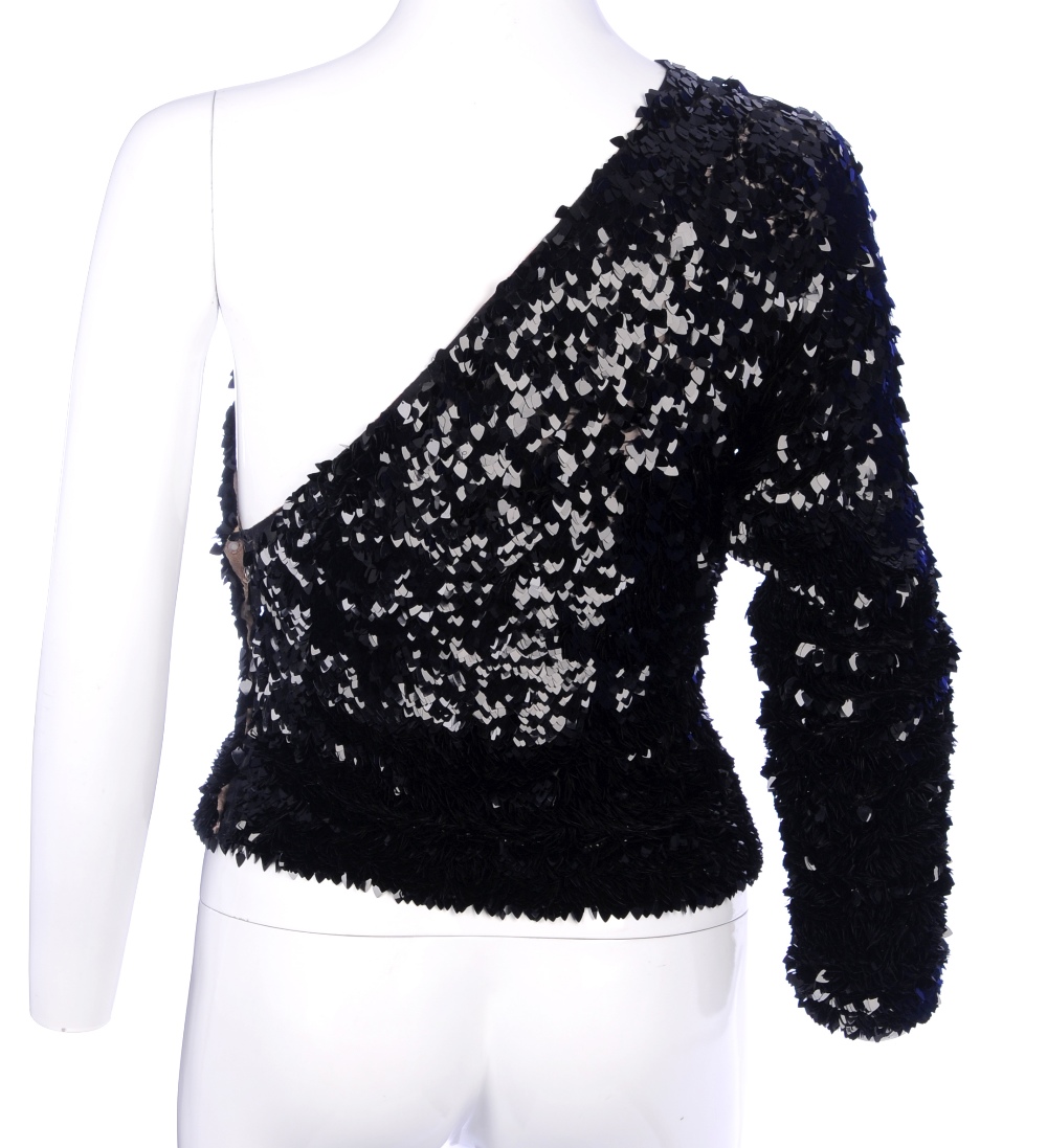 YVES SAINT LAURENT Rive Gauche - an asymmetrical sequin top. Designed with one full-length sleeve - Image 3 of 4