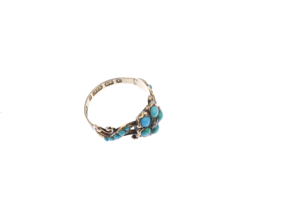 A mid Victorian 9ct gold turquoise and diamond forget-me-not ring. The circular turquoise cabochon - Image 3 of 4